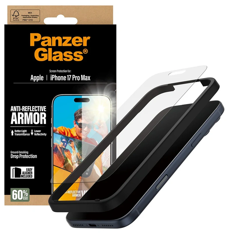Panzerglass iPhone 17 Pro Max anti-reflective armor stikliukas, skaidri, 3 nuotrauka